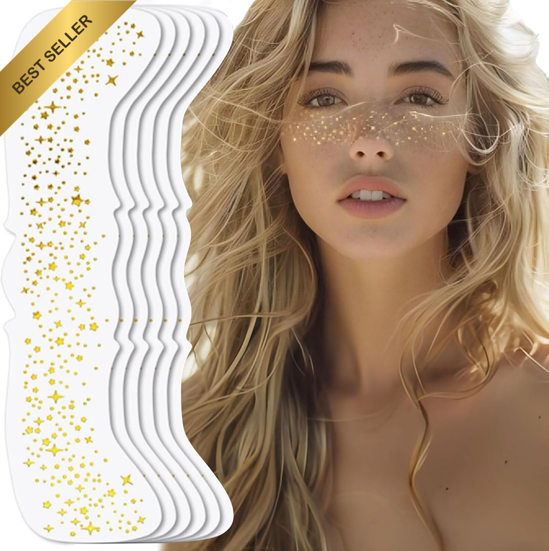 10Pcs Glitter Freckles Face Tattoo, Gold and Silver Speckles Makeup Patches, Wat