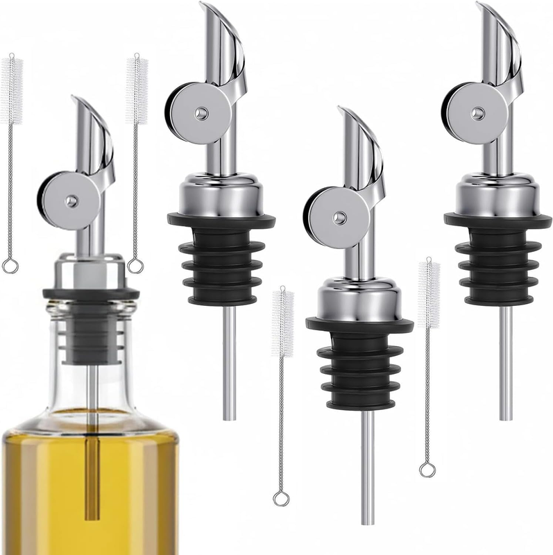 Olive Oil Pourer and Liquor Pour Spout Set, 4 Stainless Steel Auto-Open Bottle S