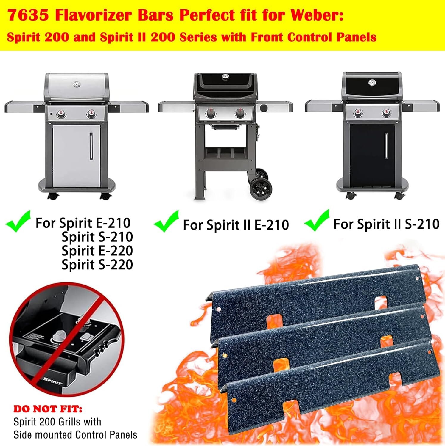 15.3" Snow-Porcelain Steel Flavorizer Bars for Weber 7635 Spirit 200 Series Gril