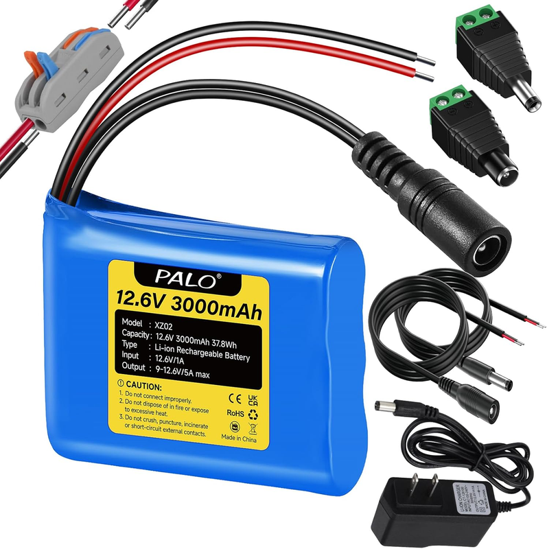 12v Rechargeable Battery 3000 mAh with Charger Bare Leads Wire Replacement Compa