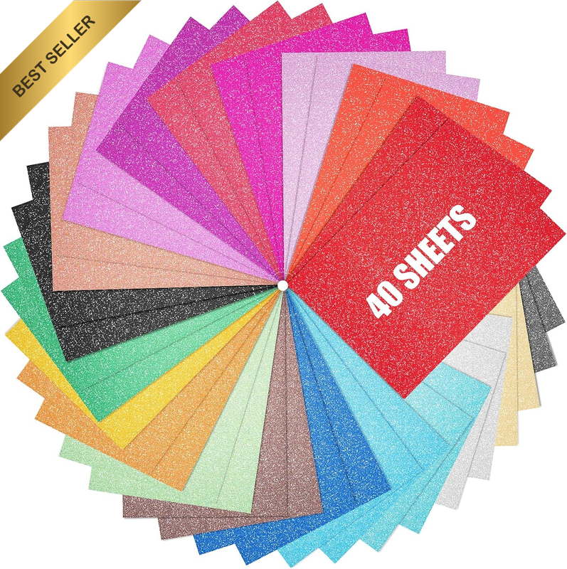 40 Sheets 20 Colors Glitter Cardstock,  Cricut Paper Cardstock, No-Shed Sparkly