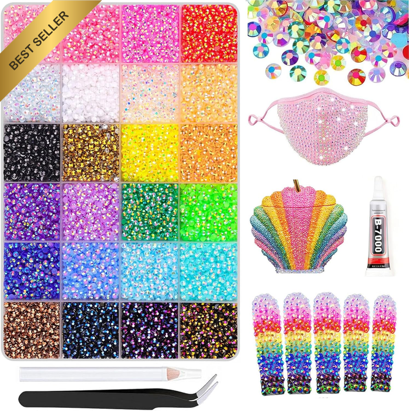 24 Colors Bedazzling Kit, 24000Pcs Resin Jelly Rhinestones Flatback Gems with B7