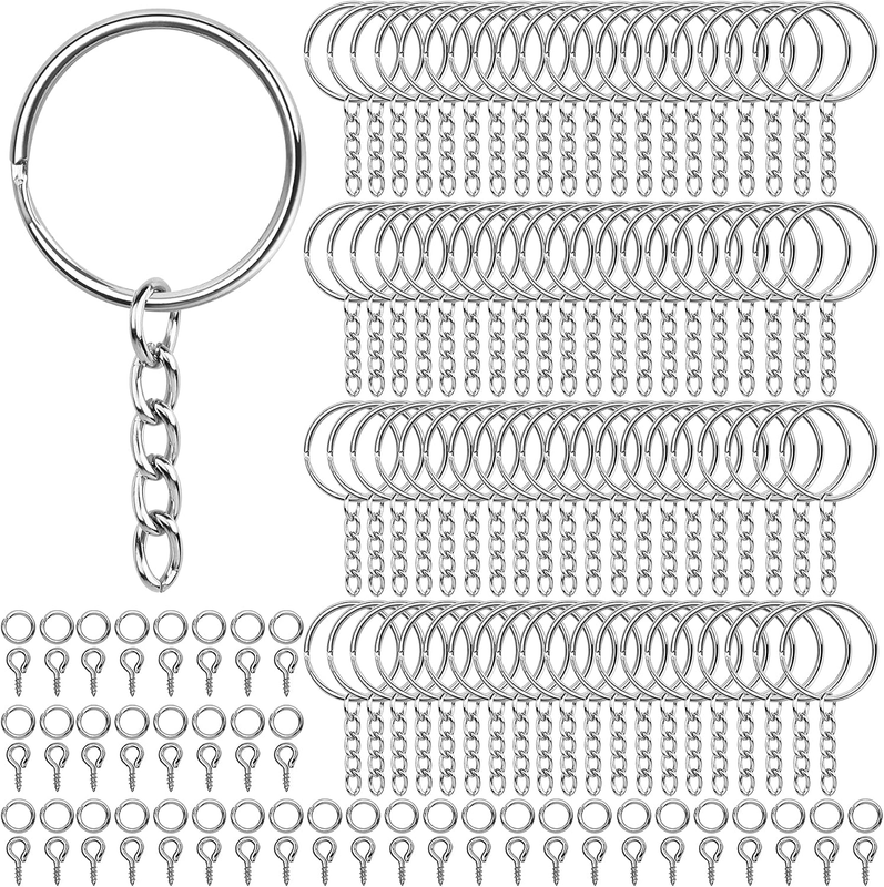 600Pcs Key Chain Rings,200Pcs 25Mm Keychain Rings with Chain and 200Pcs Jump Rin