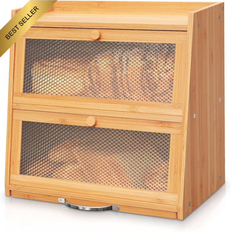 Double Layer Bread Box, Bread Bin Bread Storage with Cutting Board & Bread Knife