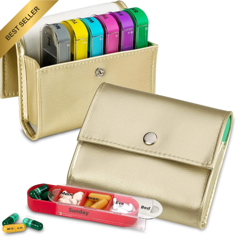 Weekly Travel Pill Organizer - (Pack of 2) Medication Wallet Pill Box Reminders,