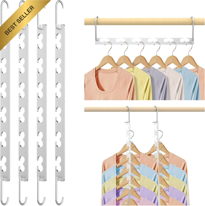 4 Pack 6-In-1 Space Saving Hanger, Closet Organizer and Storage Saving Hanger, M