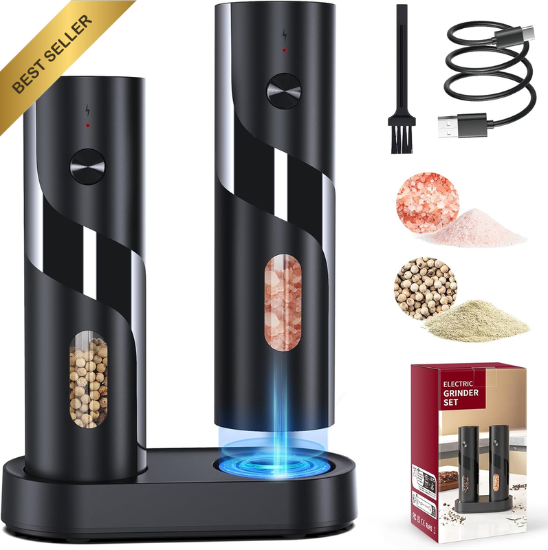 Electric Salt and Pepper Grinder Set, [Rechargeable Base] [110Ml Capacity][Adjus
