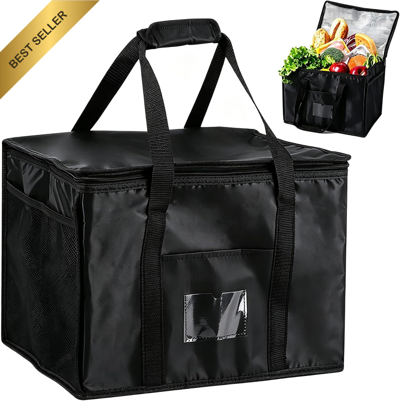 21L 40L Insulated Reusable Grocery Shopping Bags, Black Food Delivery Cooler Bag
