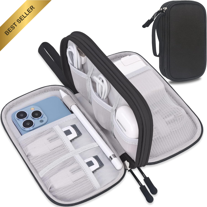 Black Double Layer Travel Electronic Organizer Bag Cable Charger Tech Pouch