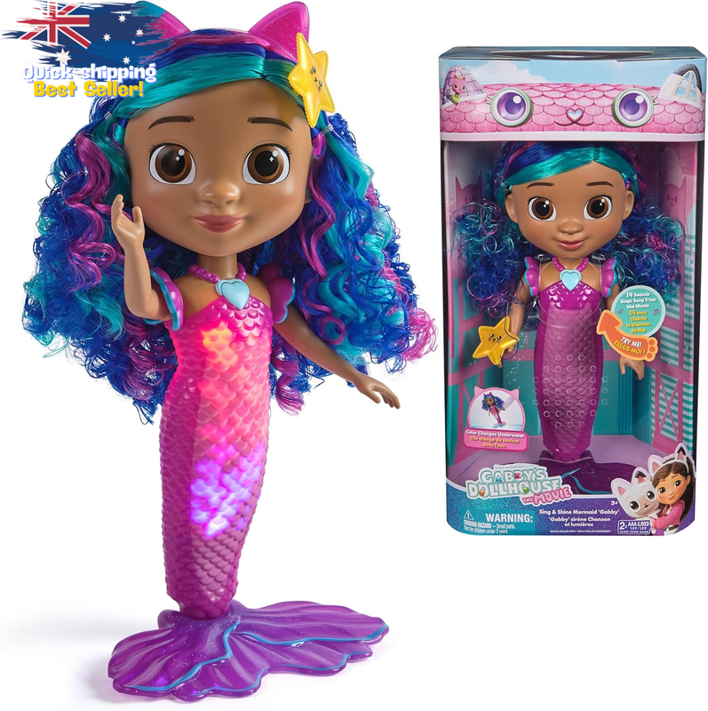 Gabby's Dollhouse Mermaid Doll - Waterproof Lights & Sounds Toy for Kids