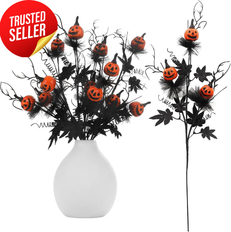 Halloween Pumpkin Maple Leaf Stem Decoration 5Pcs Floral Vase Black Orange