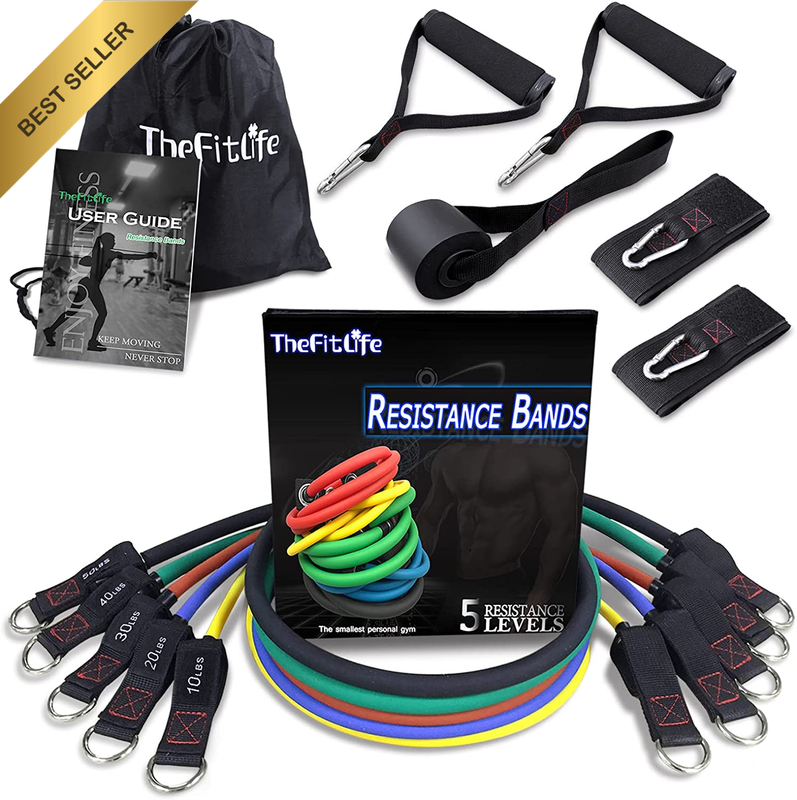 Exercise Resistance Bands with Handles 5 Bands Stackable 110-300Lbs Ankle Straps