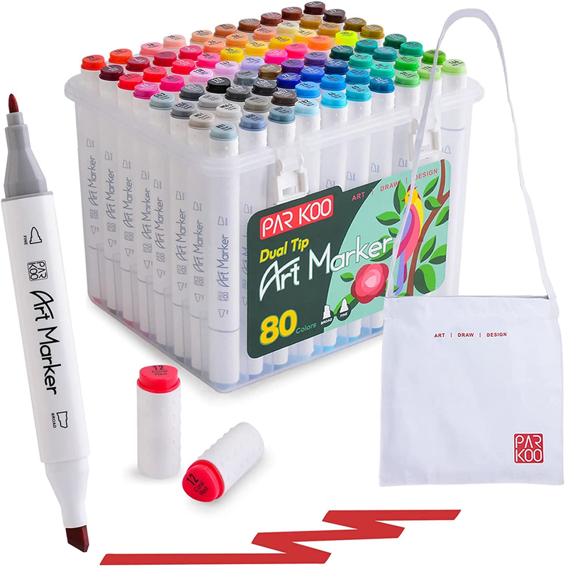80 Colors, 1 Canvas Tote Bag, Double Tipped Fine & Chisel