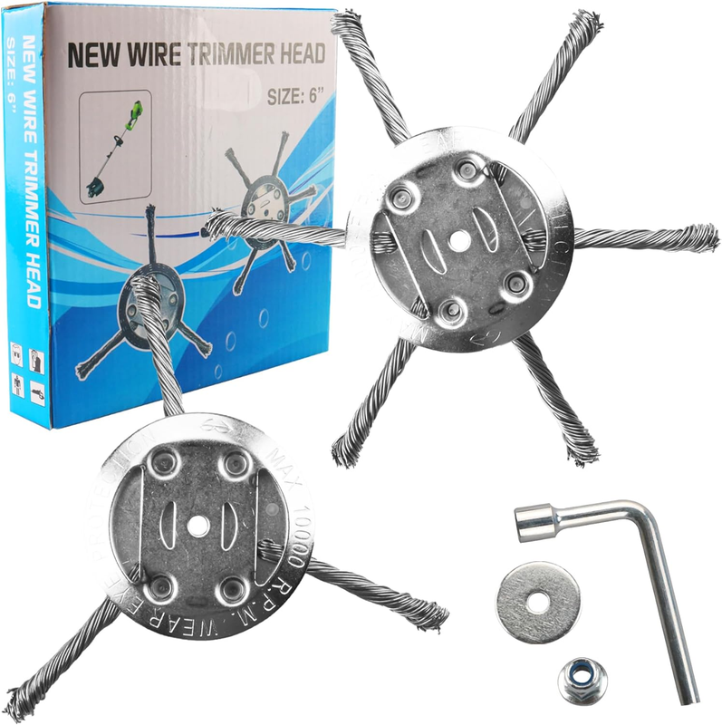 Wire Brush Cutter Head 2Pk 6In Steel for Trimmer Universal Adapter Weeds Grass