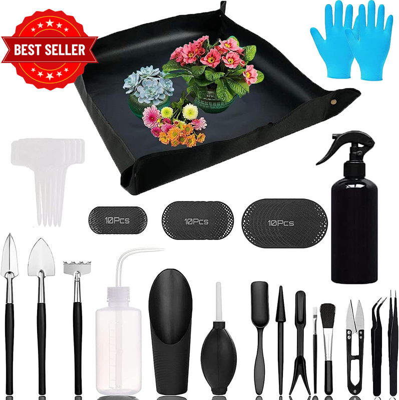 Succulent Tools,52Pcs Mini Garden Tools with Foldable Repotting Mat