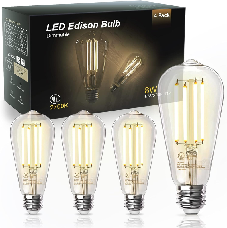 Edison Light Bulbs 60W Equivalent, Dimmable Vintage LED Light Bulbs, E26