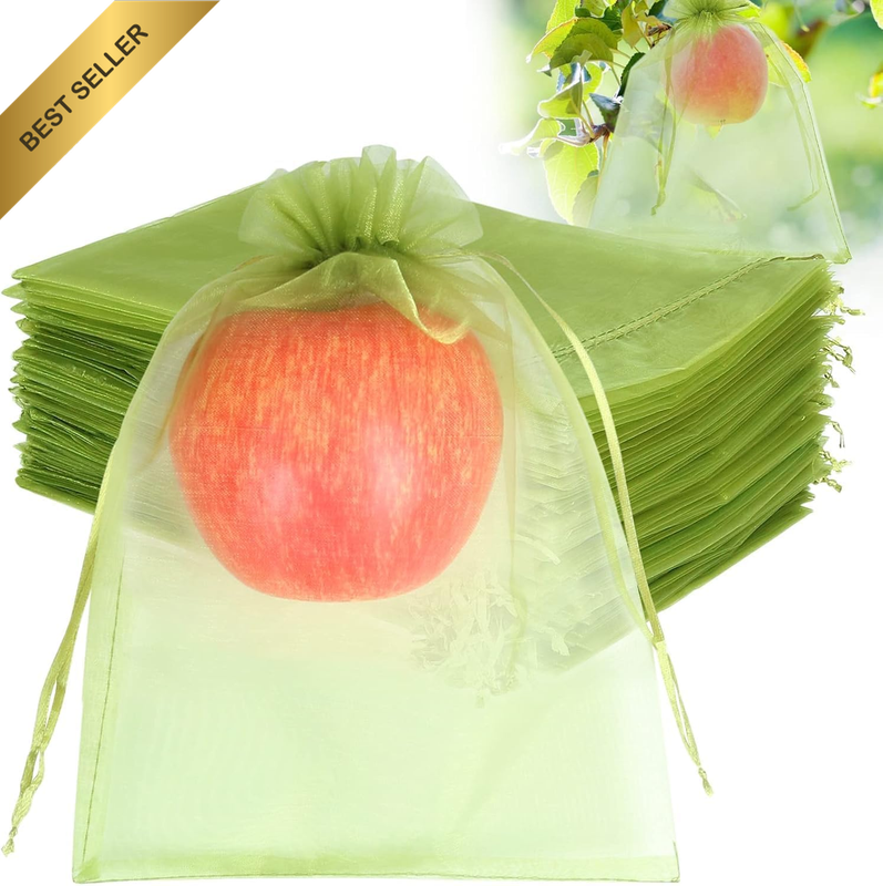 100Pcs Fruit Protection Bags 15 * 20Cm, Green Netting Cover Bags Drawstring Mesh