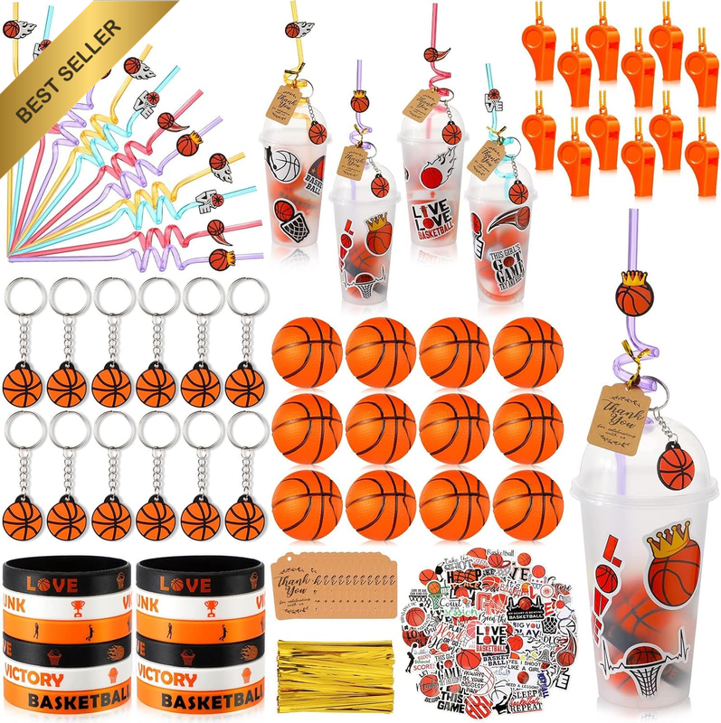 Basketball Football Birthday Gifts Party Favors Sets Goody Cups with Straws Key