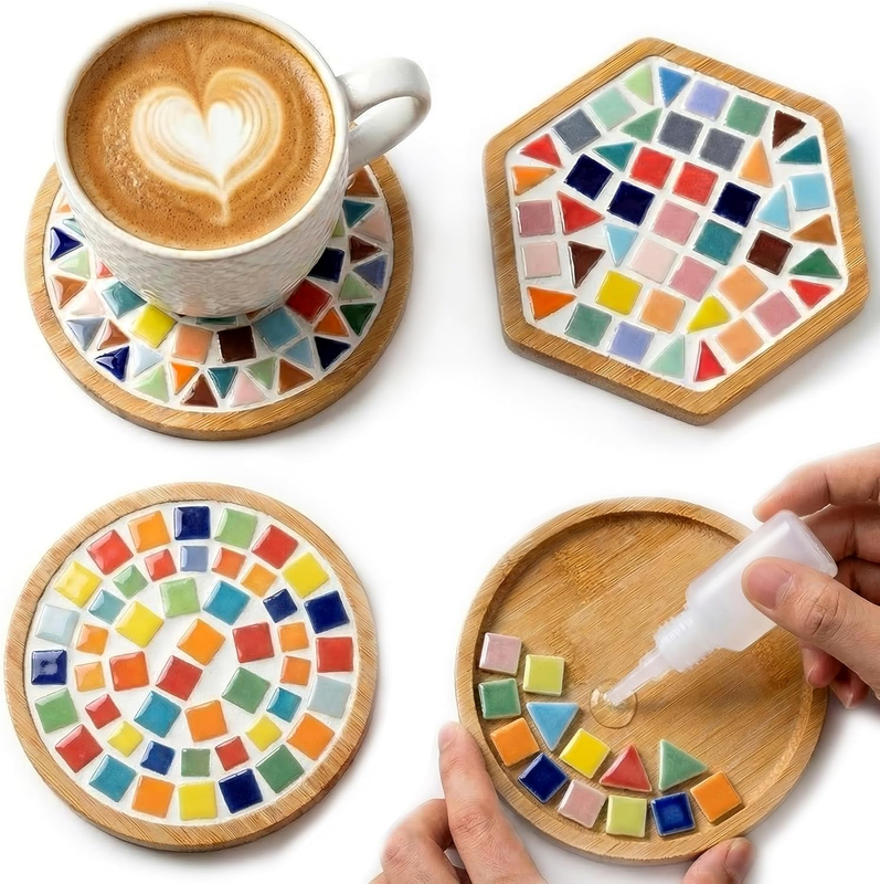 DIY Mosaic Coaster Kits for  Craft,2 Sets Ceramic Arts and Crafts Tile Kit with