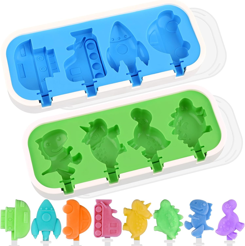 2 Pack Silicone Popsicle Molds with Sticks & Lid, 4-Cavity Mini Popsicle Molds f
