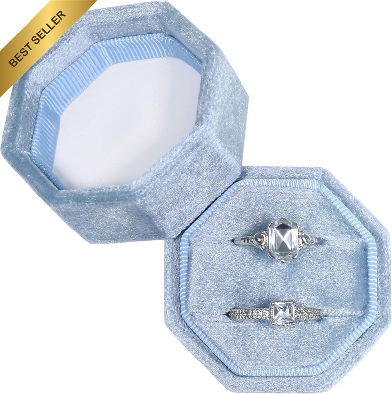 Velvet Ring Box, Ring Box 2 Slots Ring Gift Box Double Slots Octagon Ring Displa