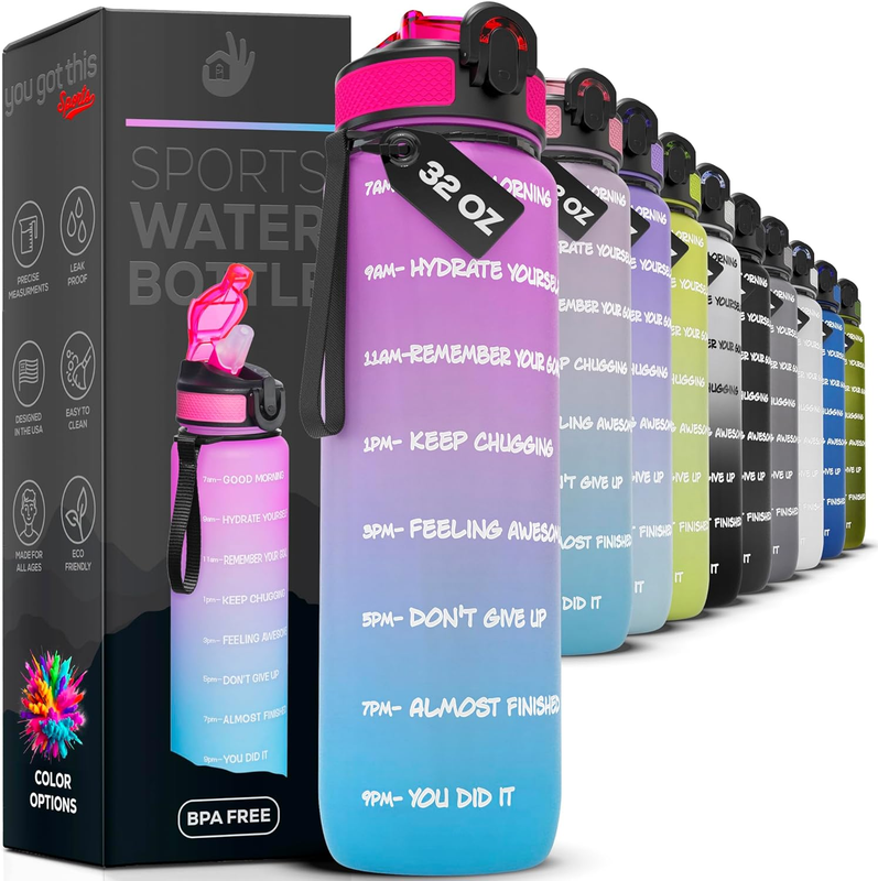 Motivational Water Bottle with Time Marker, 32 Oz Water Bottle, Sports Water Bot
