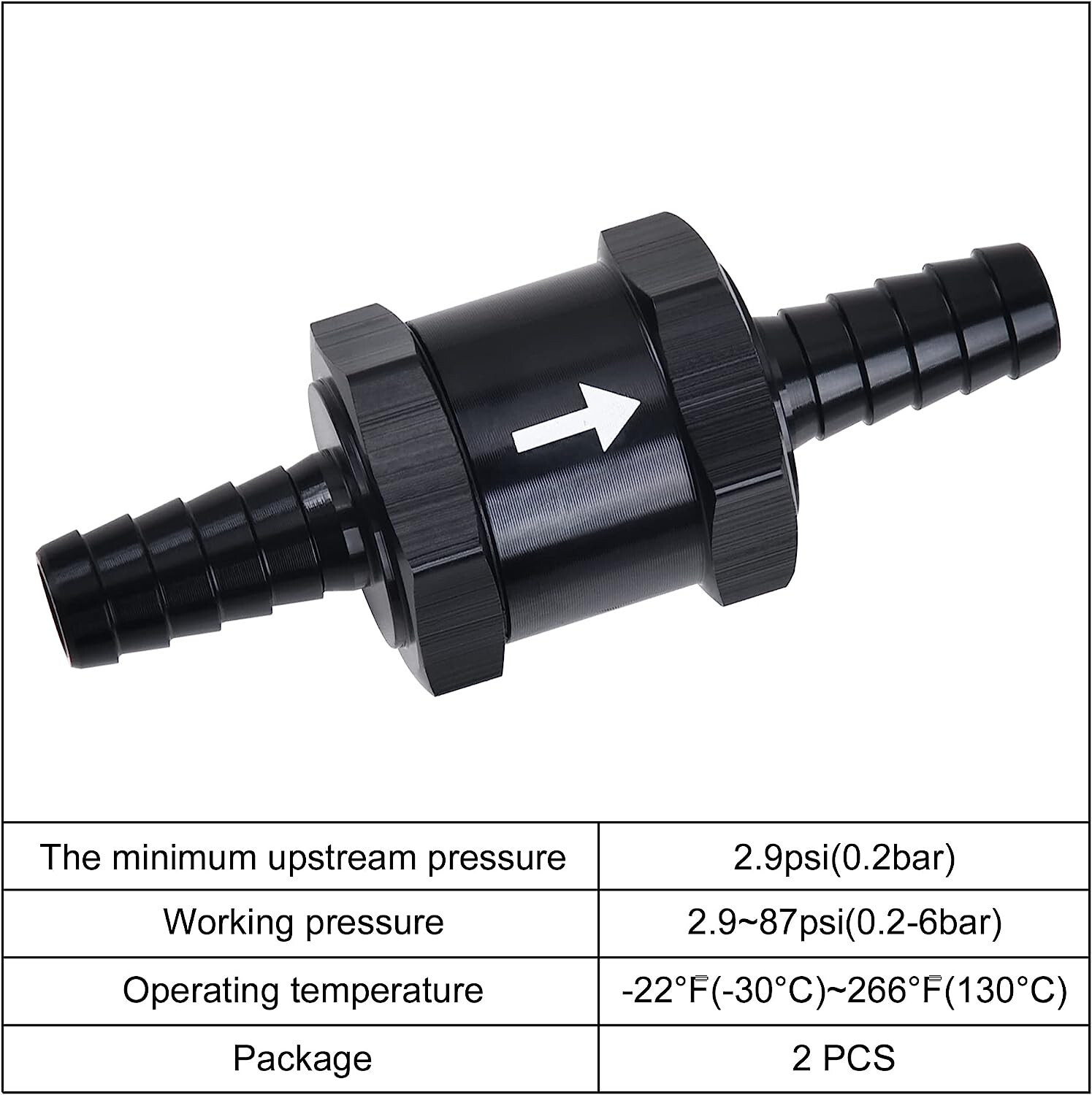 3/8" 10mm  Fuel Check Valve One Way Inline Non Return Diesel Gasoline Black 2Pcs
