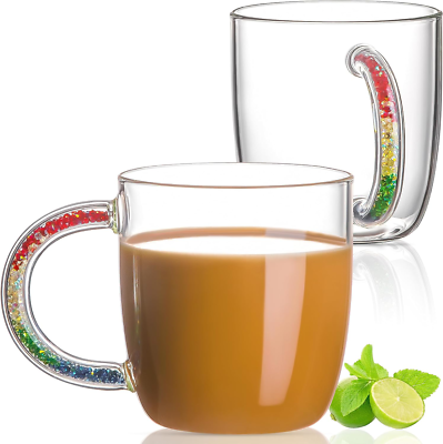 Aquach Large Glass Latte Coffee Tea Mug 20 oz, Large Clear Glass Cup with Beauti