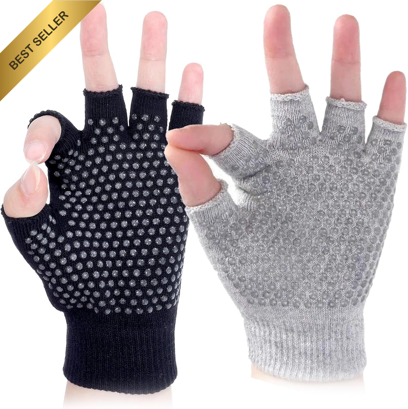 Yoga Gloves with Non Slip Grip, Fingerless Workout Gloves for Women Men, Pilates
