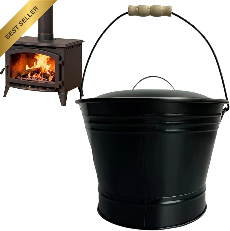 Ash Bucket with Lid, Metal Fireplace Ash Bucket for Fire Pit, Wood Stove, Indoor