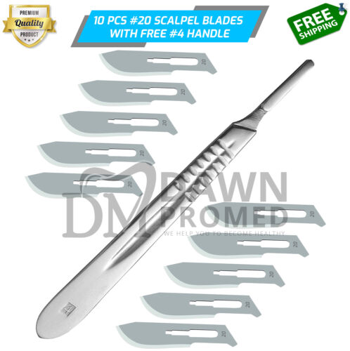 10 Sterile Surgical Blades #20 with FREE Scalpel Knife Handle #4 Medical Dental