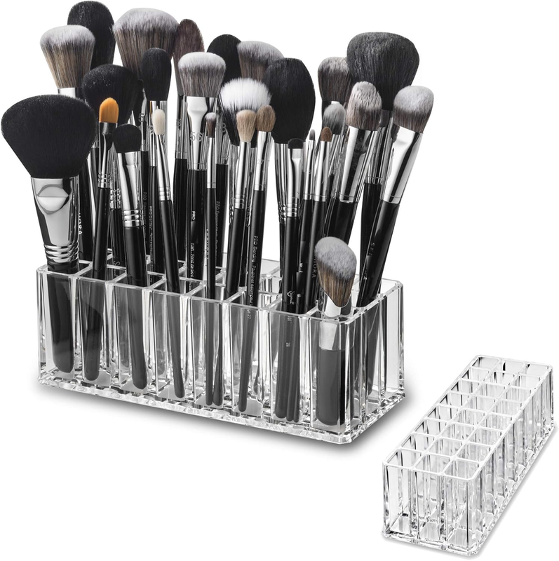Acrylic Makeup Brush Organizer Holder 24 Slot Clear Cosmetic Vanity Storage