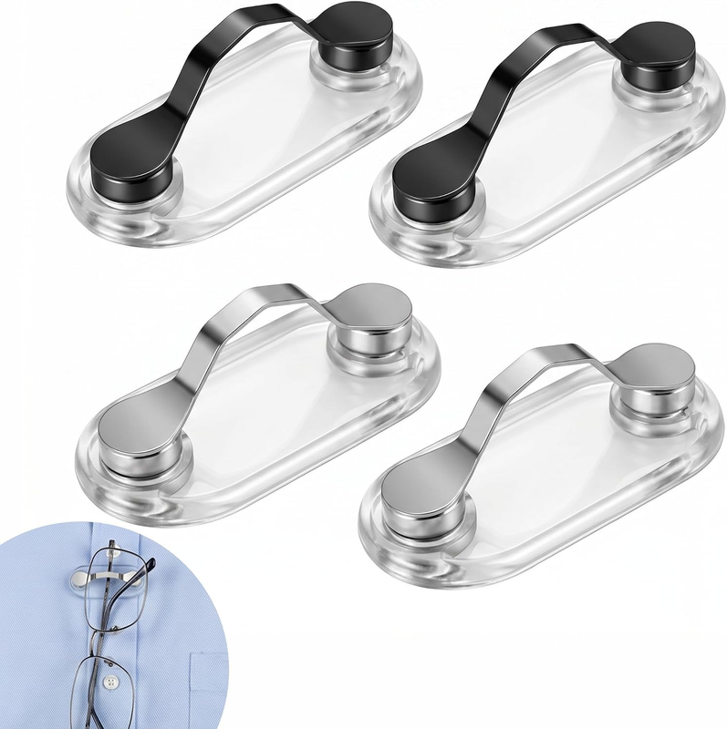 Magnetic Eyeglass Holder 4 Pcs Clip on Glasses Pin for Shirt Collar 2 Black 2 Si