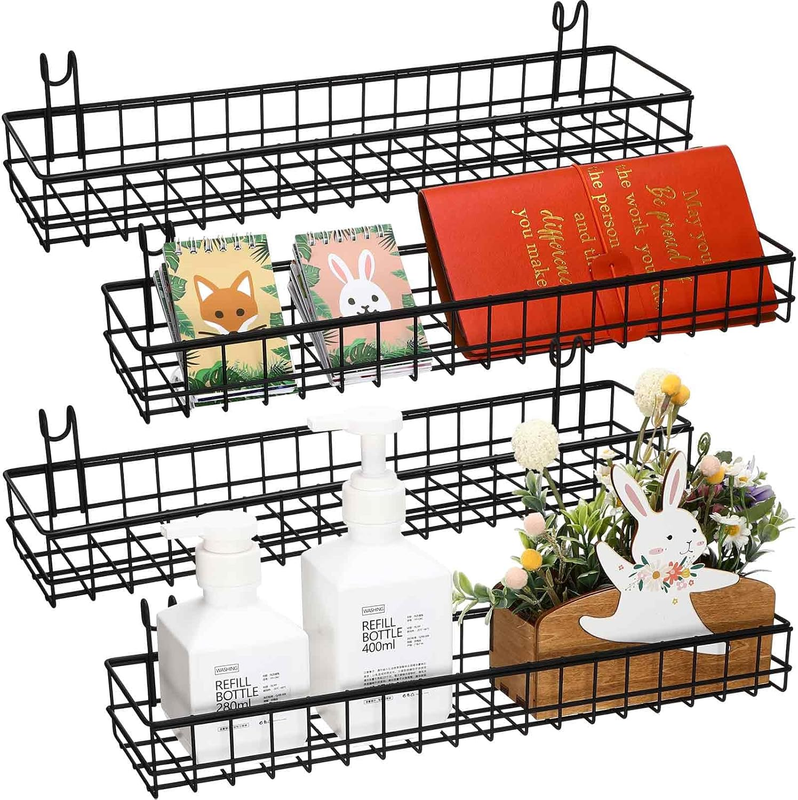 Blulu 4 Pcs Grid Wall Shelf Panel Basket, 15.75 X 3.94 X 1.97 Inch, Black