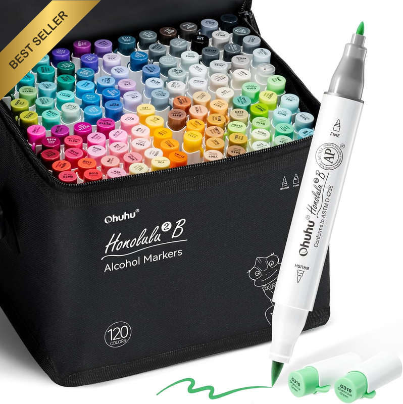 Alcohol Markers Brush Tip - 120-Colour AP Certificated Double Tipped Art Marker