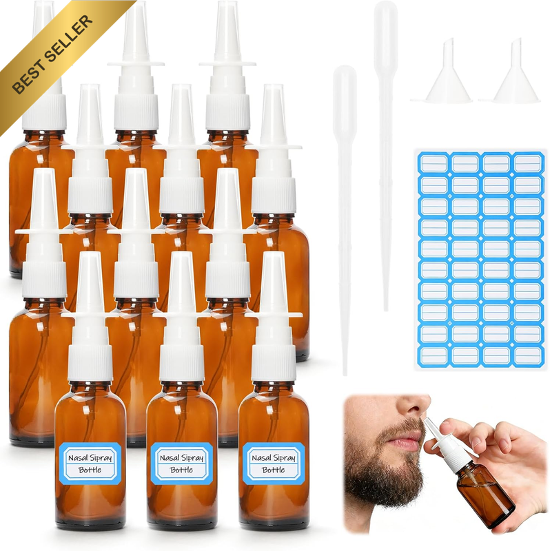 12 Pcs Nasal Spray Bottle, 30Ml/1Oz Glass Refillable Continuous Fine Mister Spra