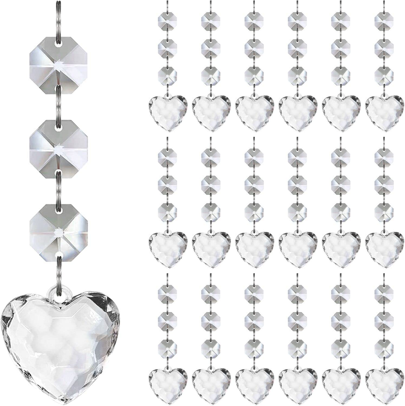 Crystal Heart Ornaments, 30-Pack Hanging Crystals Decorations for Centerpieces