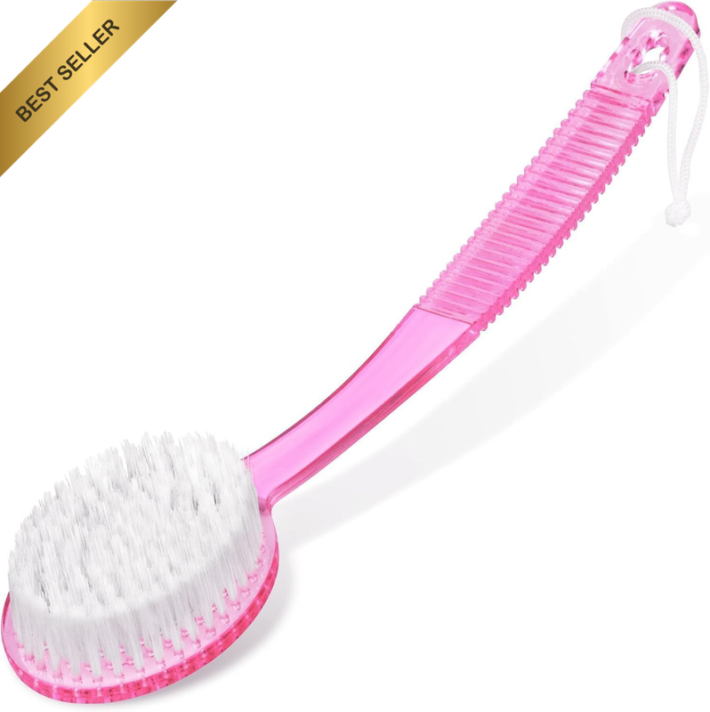 Bath Brush with Bristles, Long Handle for Exfoliating Back, Body, and Feet, Bath