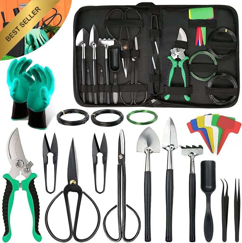 Bonsai Tools Kit- 24 PCS Bonsai Tree Kit Tools for Beginners, Bonsai Starter Tri