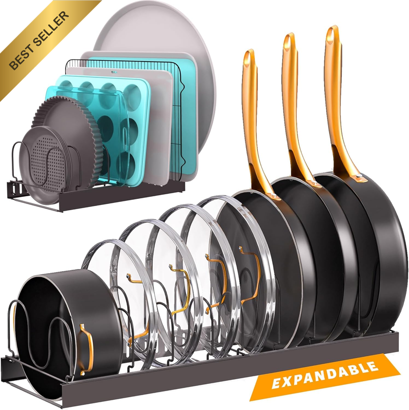 Pots and Pans Organizer for Cabinet - Expandable Pan Organizer | Pot Lid Holder
