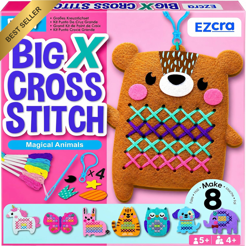 Animal Cross Stitch Kit for Kids Ages 5-8 - 8 Beginner Projects