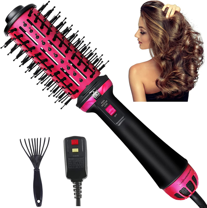 Blow Brush Hot Air Blow Volumizer  Straightening & Curling Hair Pink