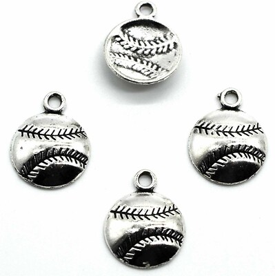 8 Baseball Charms Antiqued Silver Softball Pendants Sports Jewelry Findings