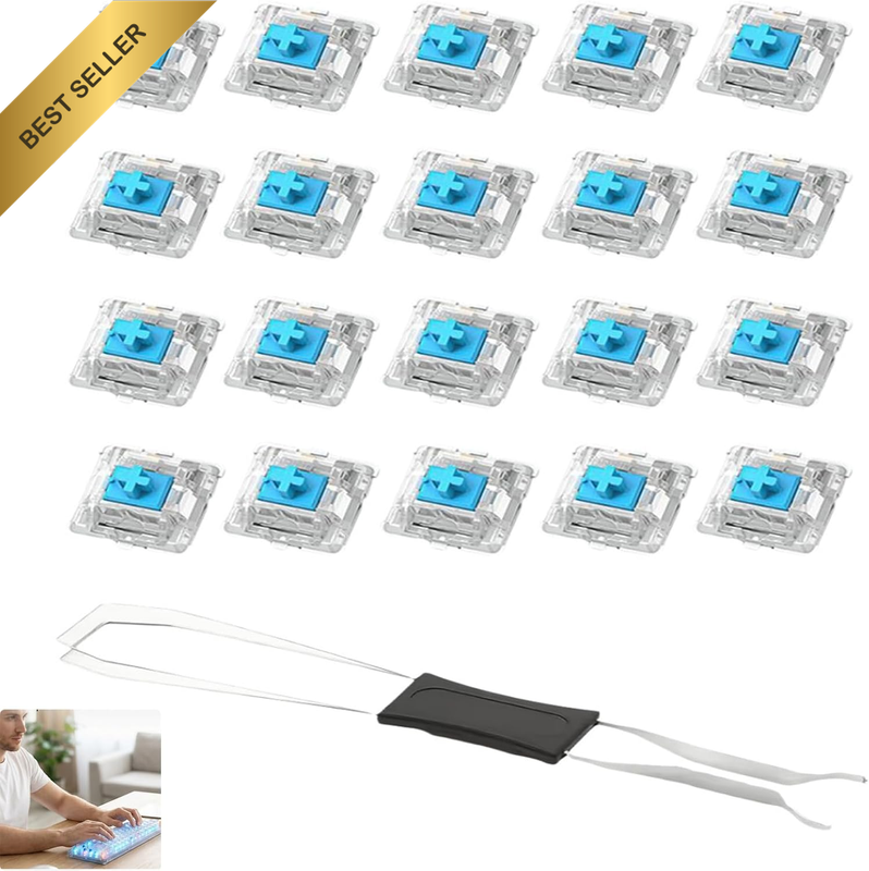 Set of 20 Blue Mechanical Keyboard Switches with Dustproof Design, 3 Pin Compati