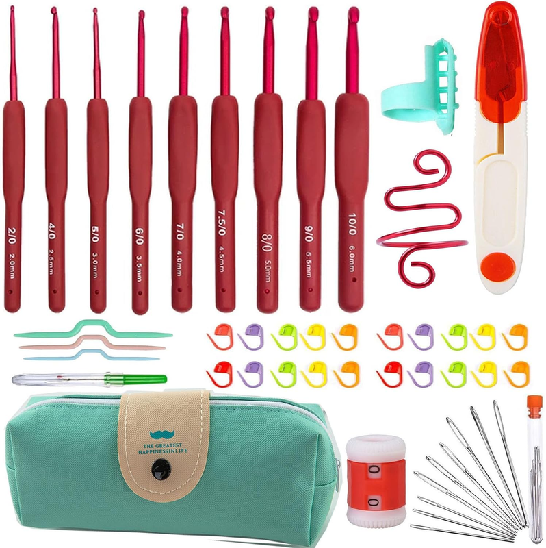 47 Pcs Crochet Hook Set,9 Sizes 2.0Mm-6.0Mm,Crochet Hook Set with Silicone Soft