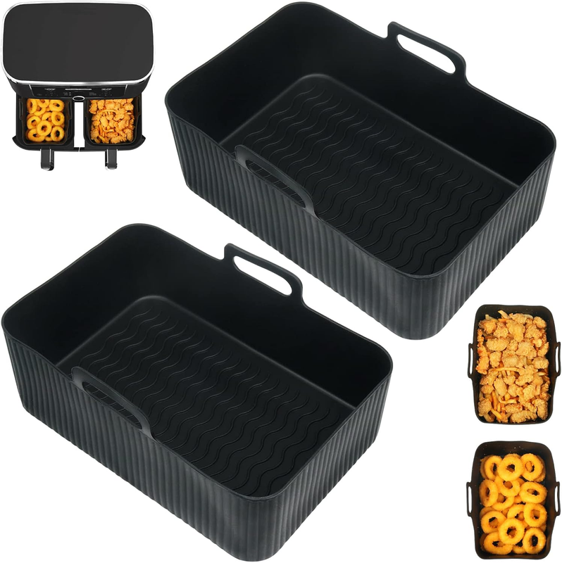 BYKITCHEN Silicone Air Fryer Liners for Ninja Dual 9.5L/Tower 9L/Instant Vortex/Salter, Large Air Fryer Accessories for Ninja Af451Uk/Af400Uk/Emtronics/Devology & Other 2 Drawer Air Fryer