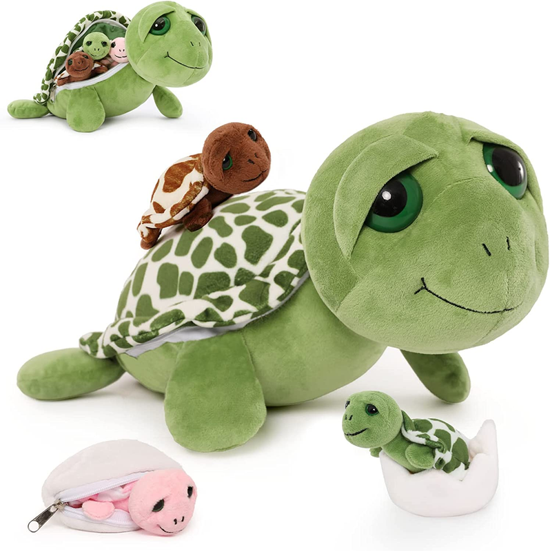 Sea Turtle Mommy Stuffed Animal with 3 Ba