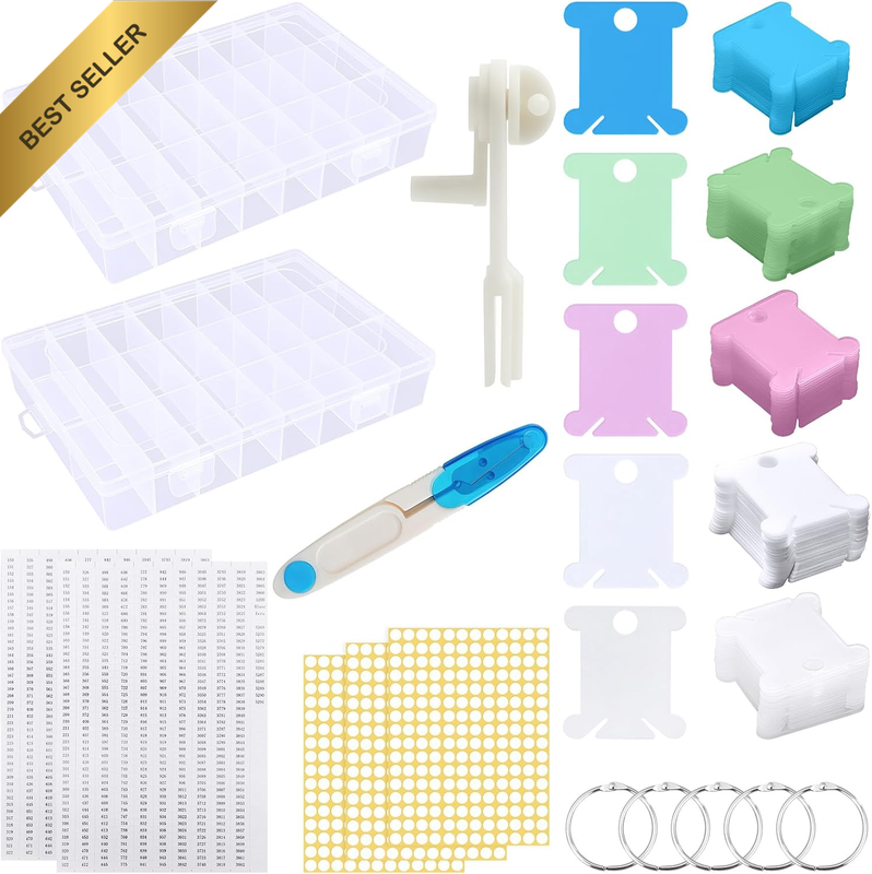 Yuahar 265Pcs Embroidery Floss Organizer Kit, 2 Removable 24-Grid Thread Storage