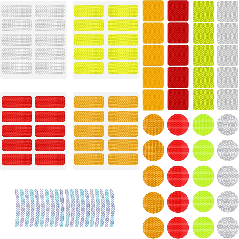 100Pcs Reflective Stickers Waterproof, 5 Colors 4 Shapes Warning Reflective Stic