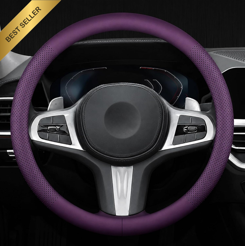 Car Steering Wheel Cover 15-16 Inches Large (Purple, Large 15.5